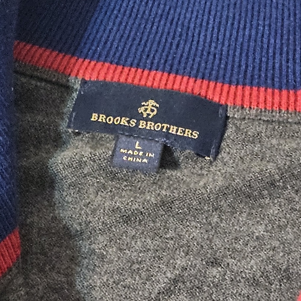 Brooks Brothers Men's Merino Wool 1/4 Zip Pullover Sweater Large Blue Red Gray - Picture 7 of 7